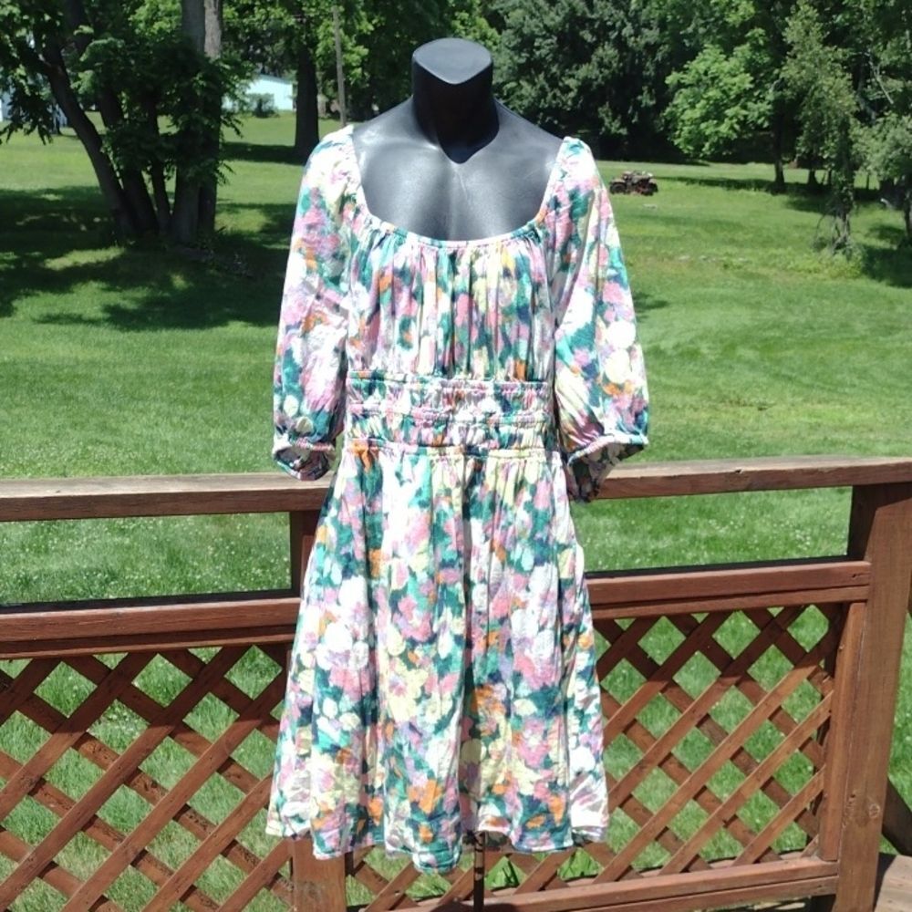 GAP Floral Scoop Neck Gauze Smocked Mini Dress Size XXL